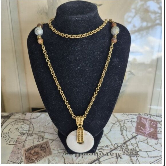 Napier Jewelry - Vintage Necklace Napier Gold-Tone Faux Pearl Pendant & Beaded Chain Art Deco